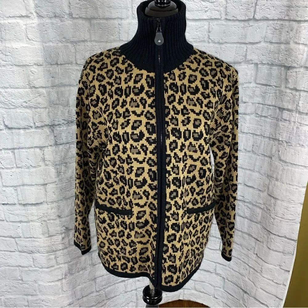 Tallyho full zip sweater jacket cheetah print sz S women